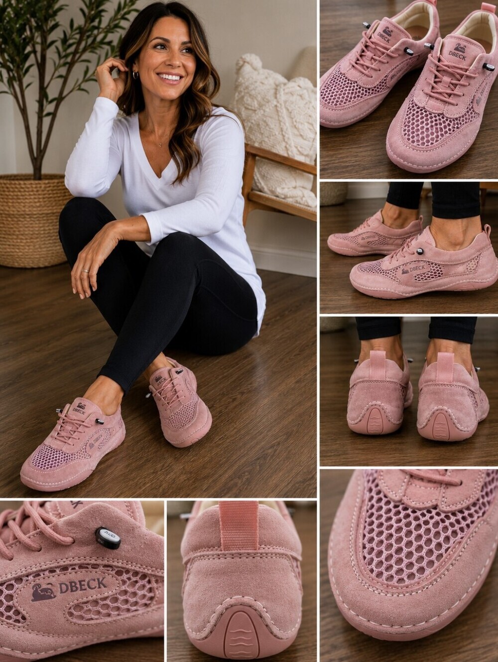 Stylish DBECK blush pink suede comfort sneakers featuring genuine suede uppers